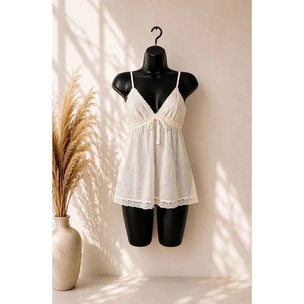 Vintage Y2K Abercrombie & Fitch Babydoll Tank Size Medium Lace Cottagecore